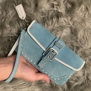 Coach baby blue/ white wristlet